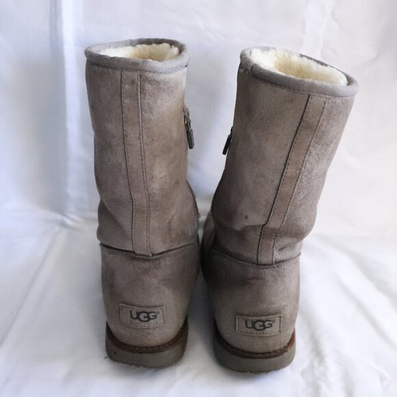 UGG Australia Women's Sz 7 Tan Fairfax Suede Sheepskin Tall Zipper Winter Boots - Picture 3 of 10